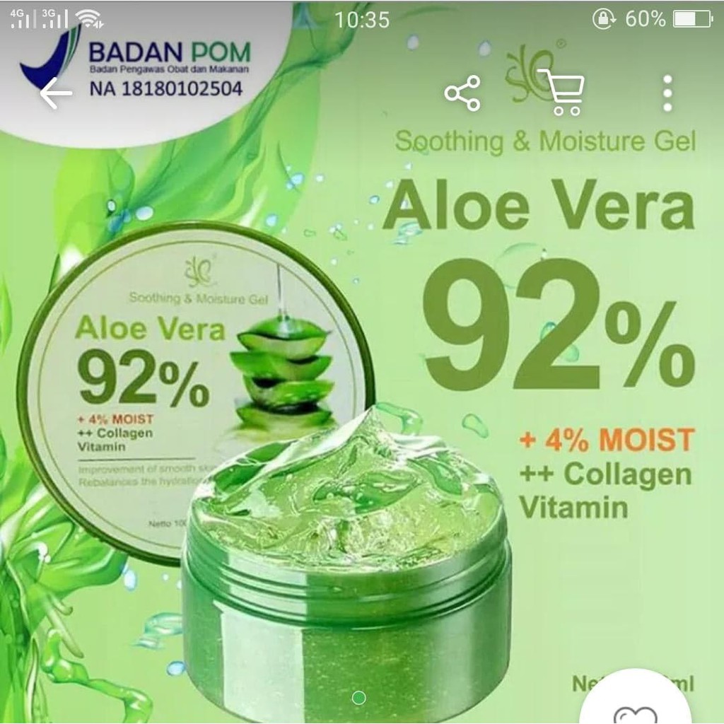 SYB ALOEVERA 92% SOOTHING GEL PLUS COLLAGEN ORIGINAL BPOM / ALOE VERA