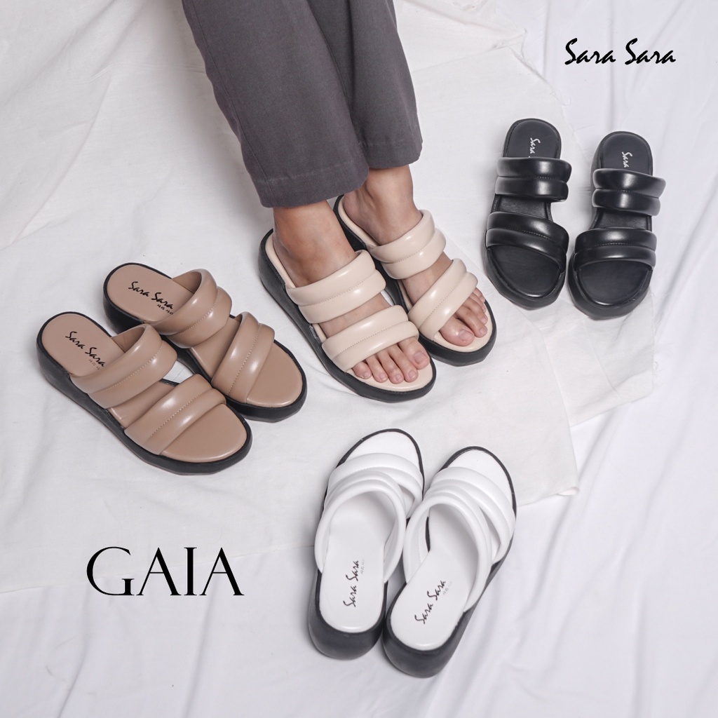 Sara Sara GAIA Sandal wedges wanita casual sendal cewek ban dua kulit kekinian