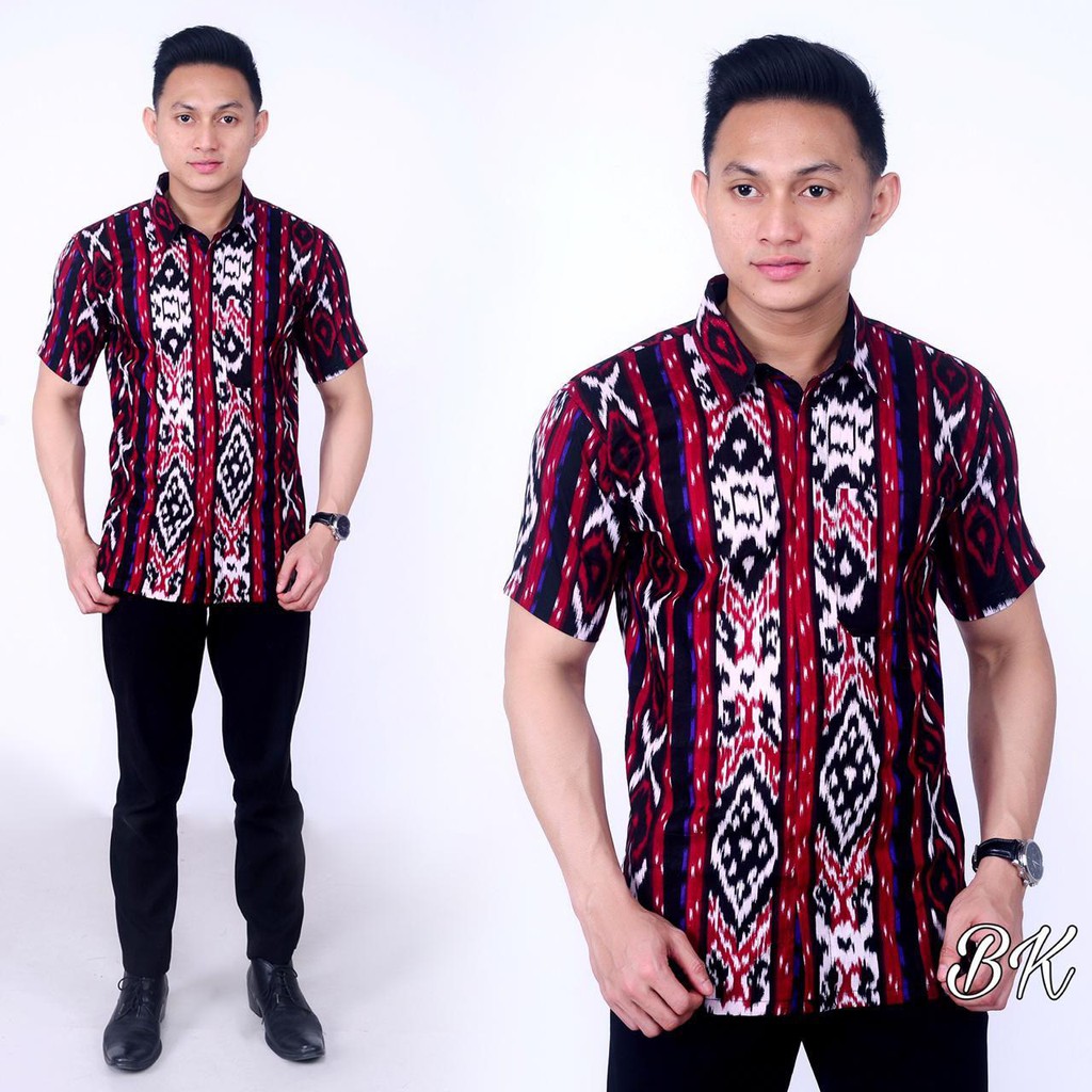 Hem Batik Pria Lengan Pendek Motiv Songket Bahan Katun Nyaman Di Pakai