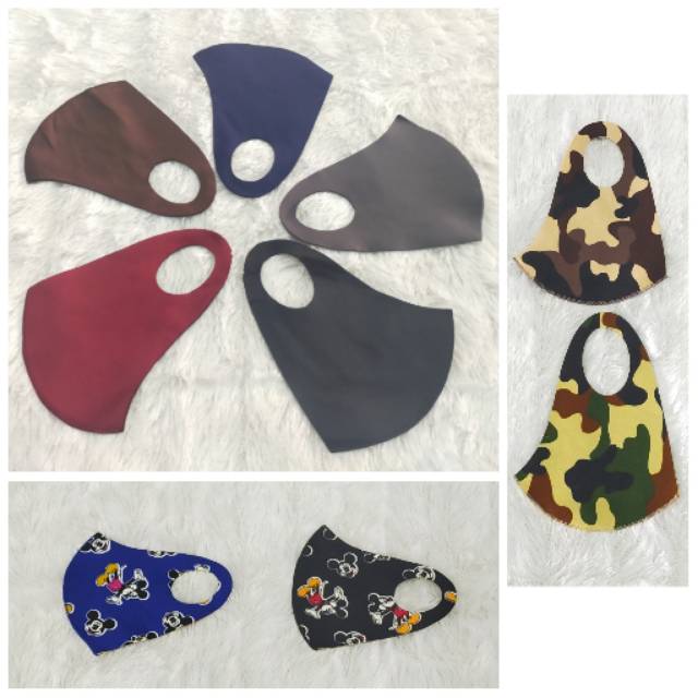 Masker Korea Bahan Scuba Tebal Packing Satuan Laser Cutting Dewasa Polos Loreng Anak Sablon