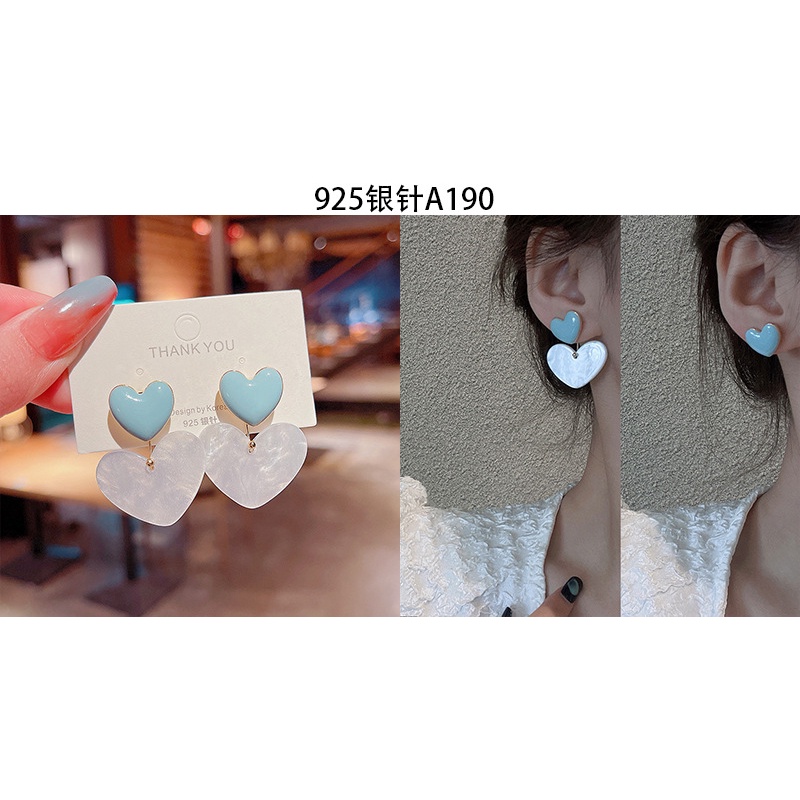 Anting AT86 Love White Blue S925 Made in Korea Fashion Fashion Wanita Anting Lucu Unik Keren  /Deluna/ BB