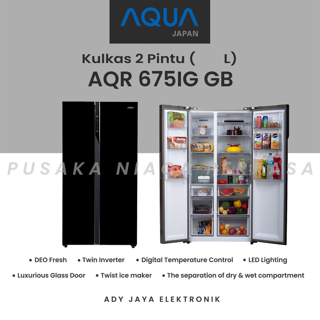 KULKAS 2 PINTU AQUA AQR-675IG GB , INVERTER