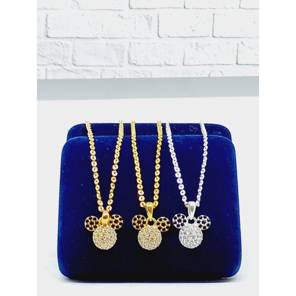 KALUNG PERAK 925 ASLI SILVER LAPIS EMAS/KALUNG NORI UKIR ANAK+LIONTIN MICKEY MOUSE MATA PUTIH+MATA H