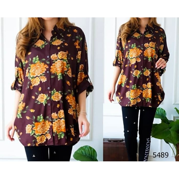 KEMEJA JUMBO XXL BAHNA KATUN RAYON MOTIF BUNGA / ATASAN JUMBO KERJA