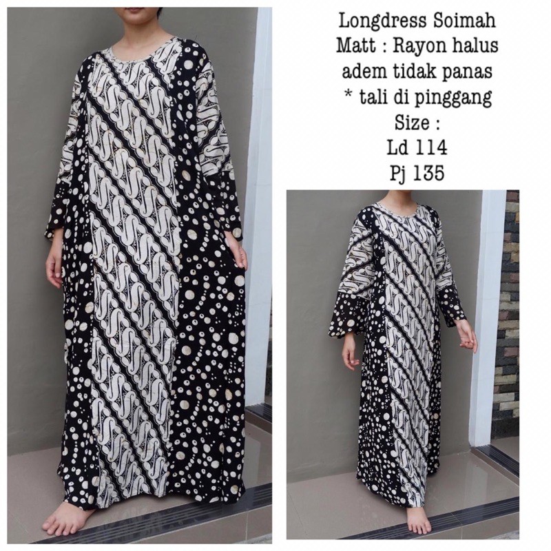 Daster/Longdress Lengan Panjang Batik Soimah Warna Hitam Putih Seri Motif