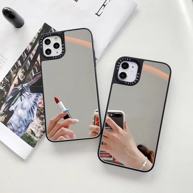 C120 Iphone 6 6+ 7 7+ 8 8+ XR X XS XS MAX Casetify Mirror Glass Case Cermin Kaca Casing Silicone