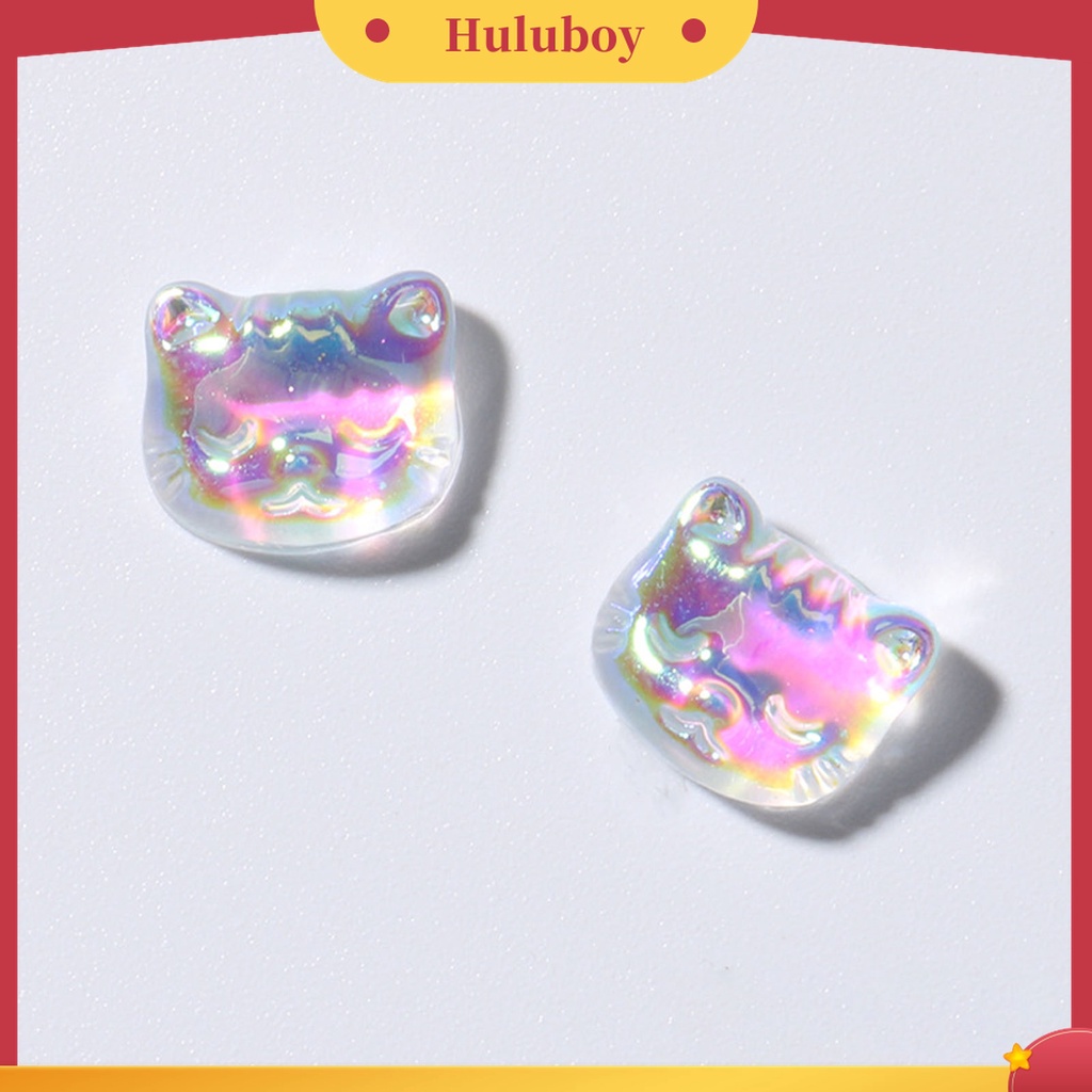Huluboy Huluboy♡ 30 Pcs / Set Ornamen Kuku Efek 3D Bentuk Kepala Kucing Aksen Berlian Warna-Warni Untuk Wanita