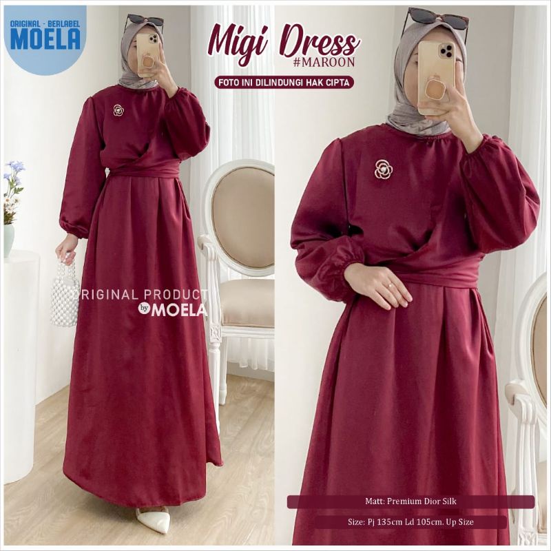 Moela Berlabel Migi Dress Polos Armani Silk Maxy Premium Pakaian Muslim Wanita