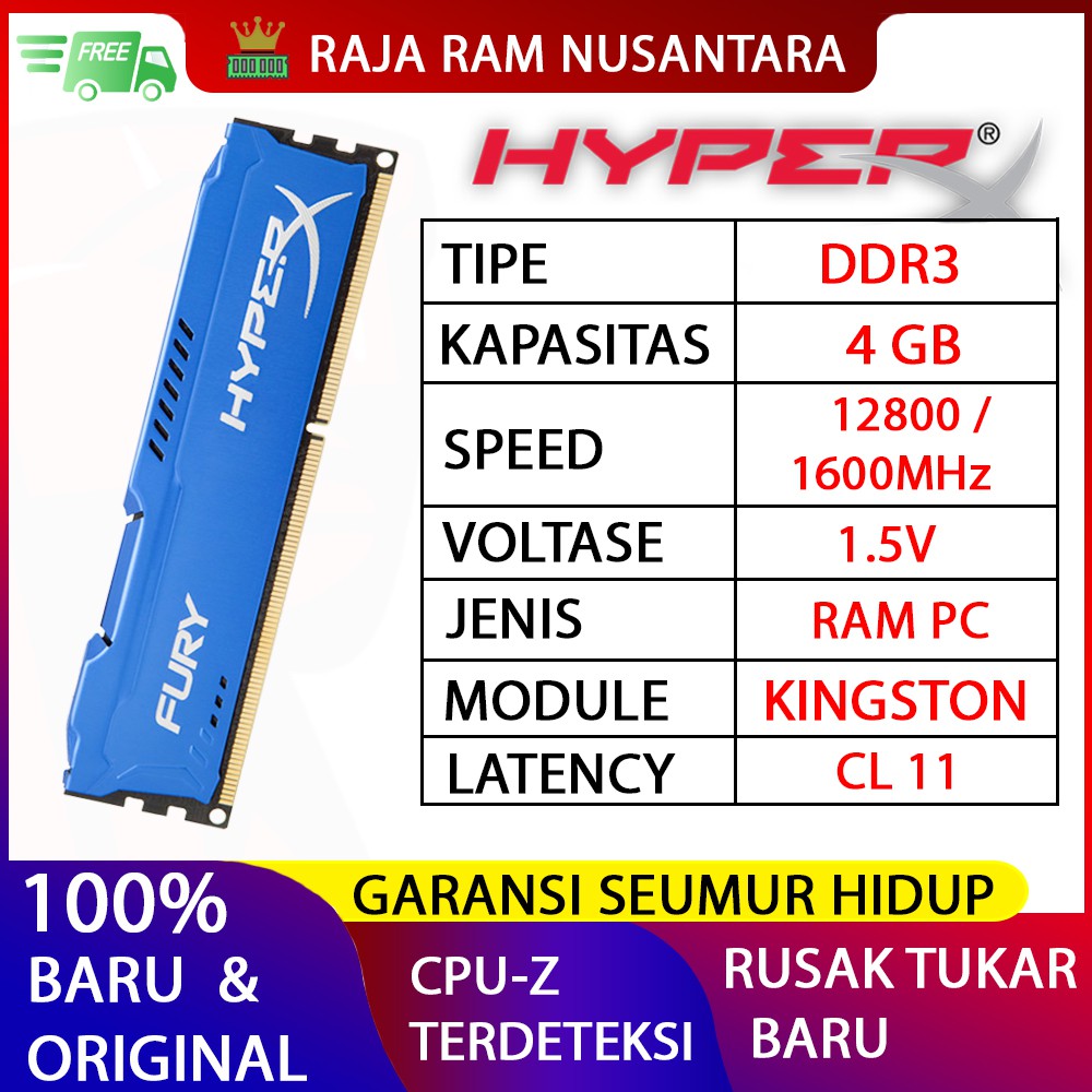 Shinkan strong unfathomable Jual RAM KINGSTON HYPERX FURY GAMING DDR3 4GB 1600MHz 12800 RAM PC DDR3 4GB  | Shopee Indonesia