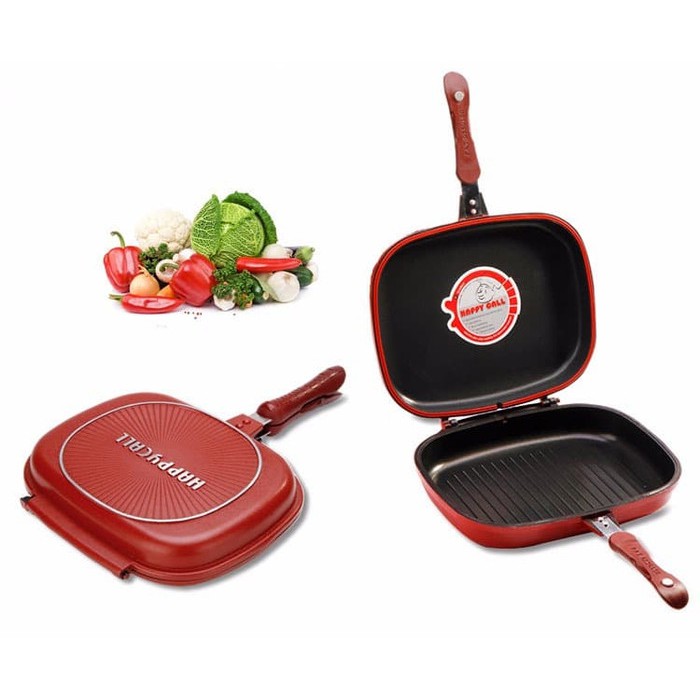 Happy Call Korean Double Side Pan / Double Pan Jumbo Size- 32 Cm - ( Merah ) Berkualitas