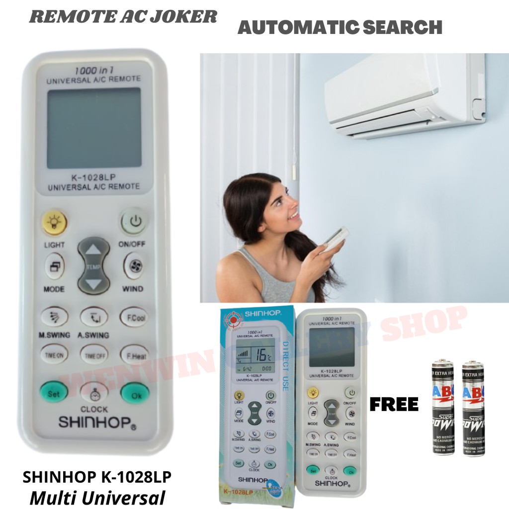 Remot AC Joker Multi Universal SHINHOP K-1028LP Untuk Semua Merk AC Automatic Search Free Baterai