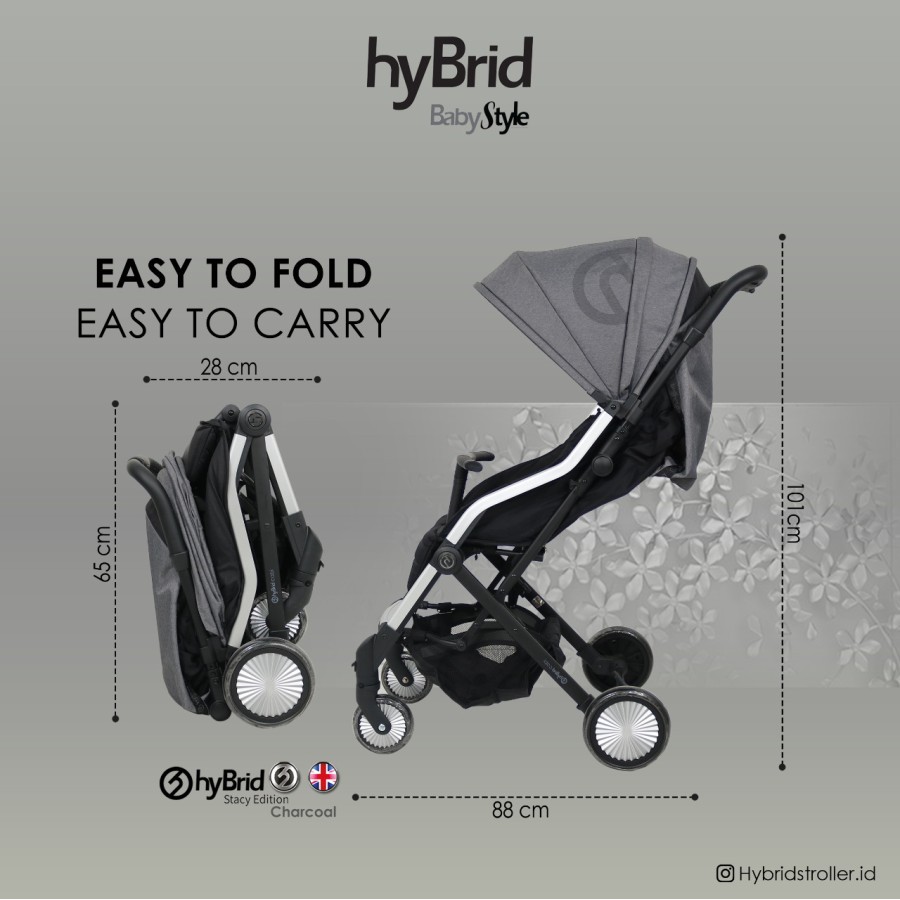 Hybrid Caby Stacy Stroller Charcoal + Seat Liner / Kereta Dorong Bayi