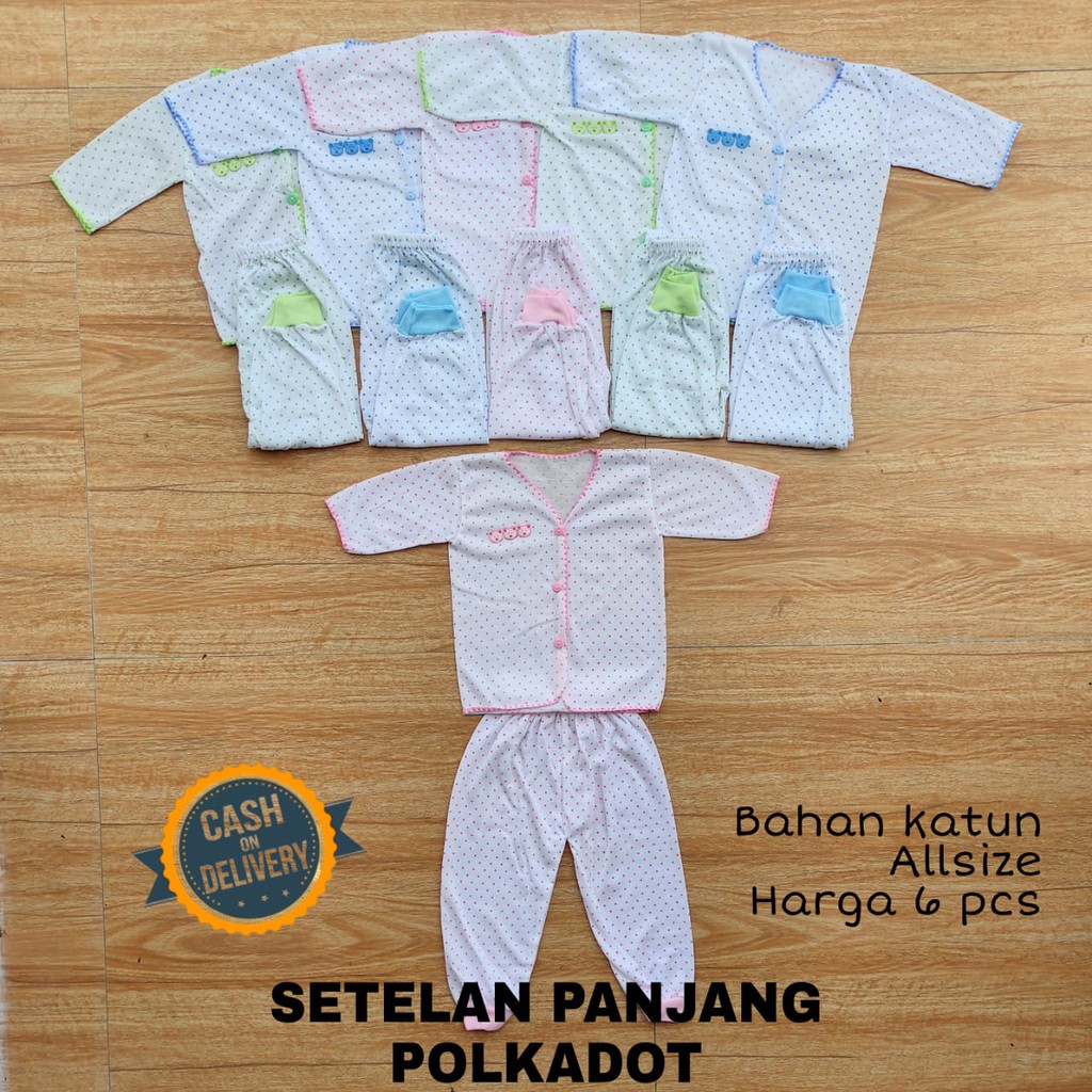 1/2 LUSIN (6 stel) Setelan bayi POLKADOT perlengkapan bayi lahir