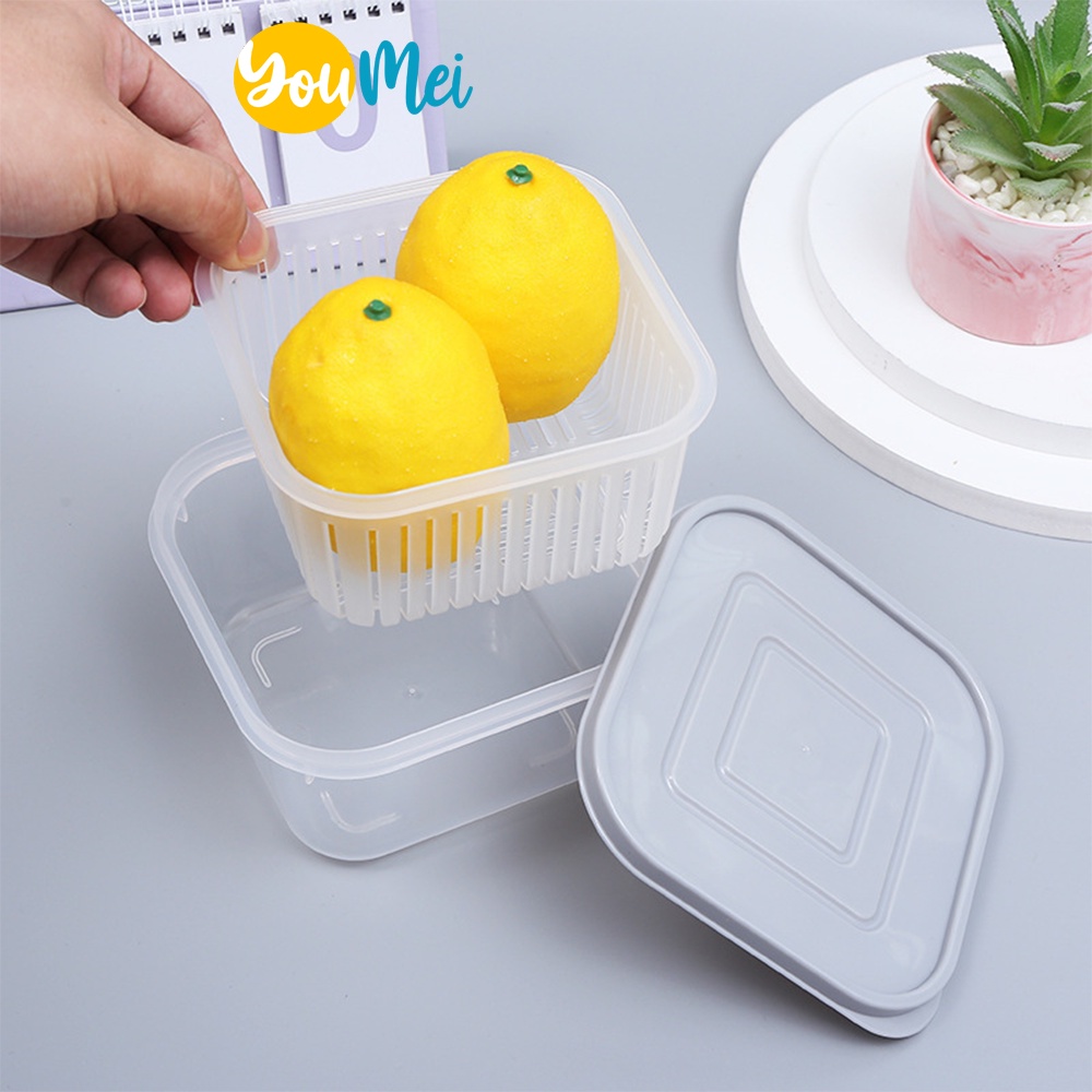 Toples Kotak Saringan Kotak Makan Tempat Penyimpanan Cabe Bawang Bumbu Dapur Tempat Tirisan Pengering Buah Sayur Kulkas / Container Food Storage Box- 1244