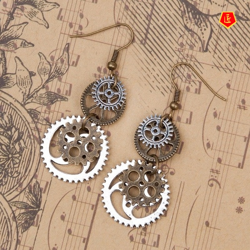 [Ready Stock]Creative Punk Style Gear Shape Earrings