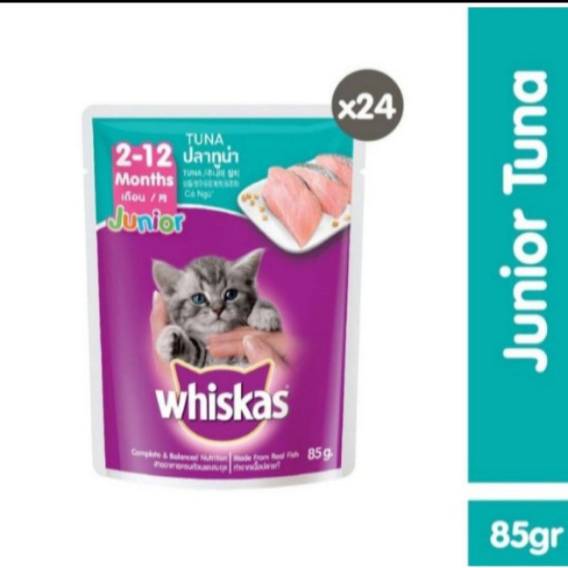 pouch whiskas junior tuna/mackerel (saset) 24 pcs - makanan basah saset