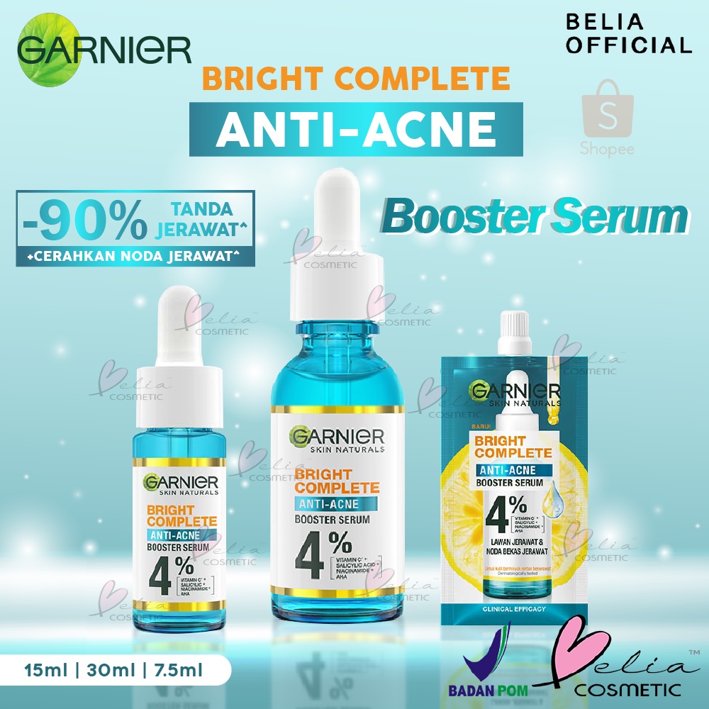 ❤ BELIA ❤ GARNIER Bright Complete Anti-Acne Booster Serum 7.5ml Sachet | 15ml | 30ml | Serum wajah anti jerawat