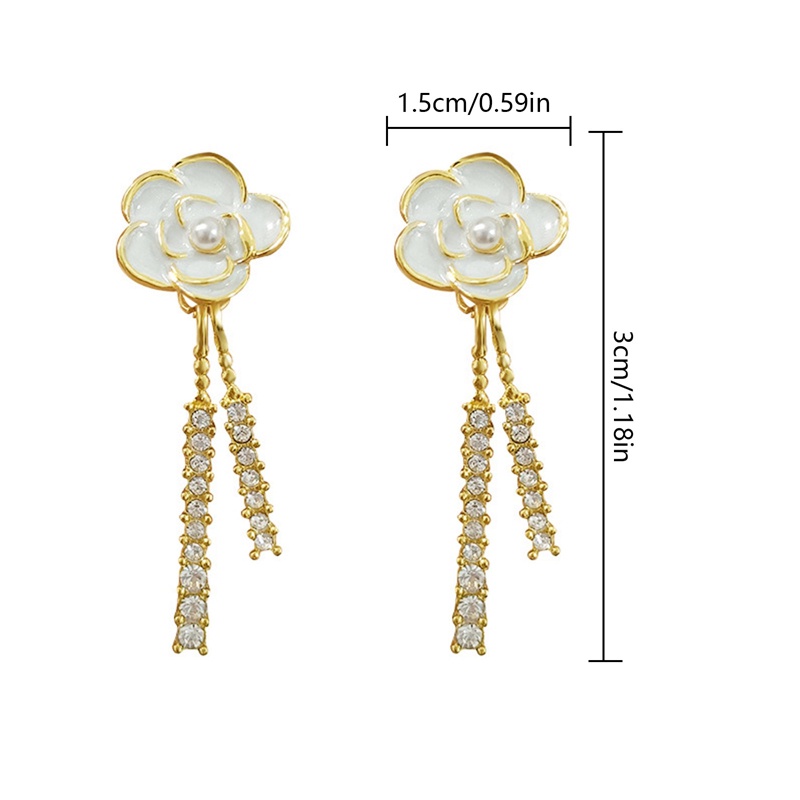 Anting Gantung Panjang Tusuk Silver S925 Gaya Retro Motif Bunga Camellia Aksen Mutiara + Rumbai Untuk Wanita