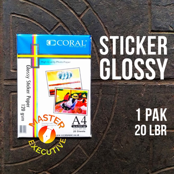 [Pak - 20 lembar] Coral Sticker Glossy Paper 120 gsm A4 / Kertas Stiker Foto Mengkilap