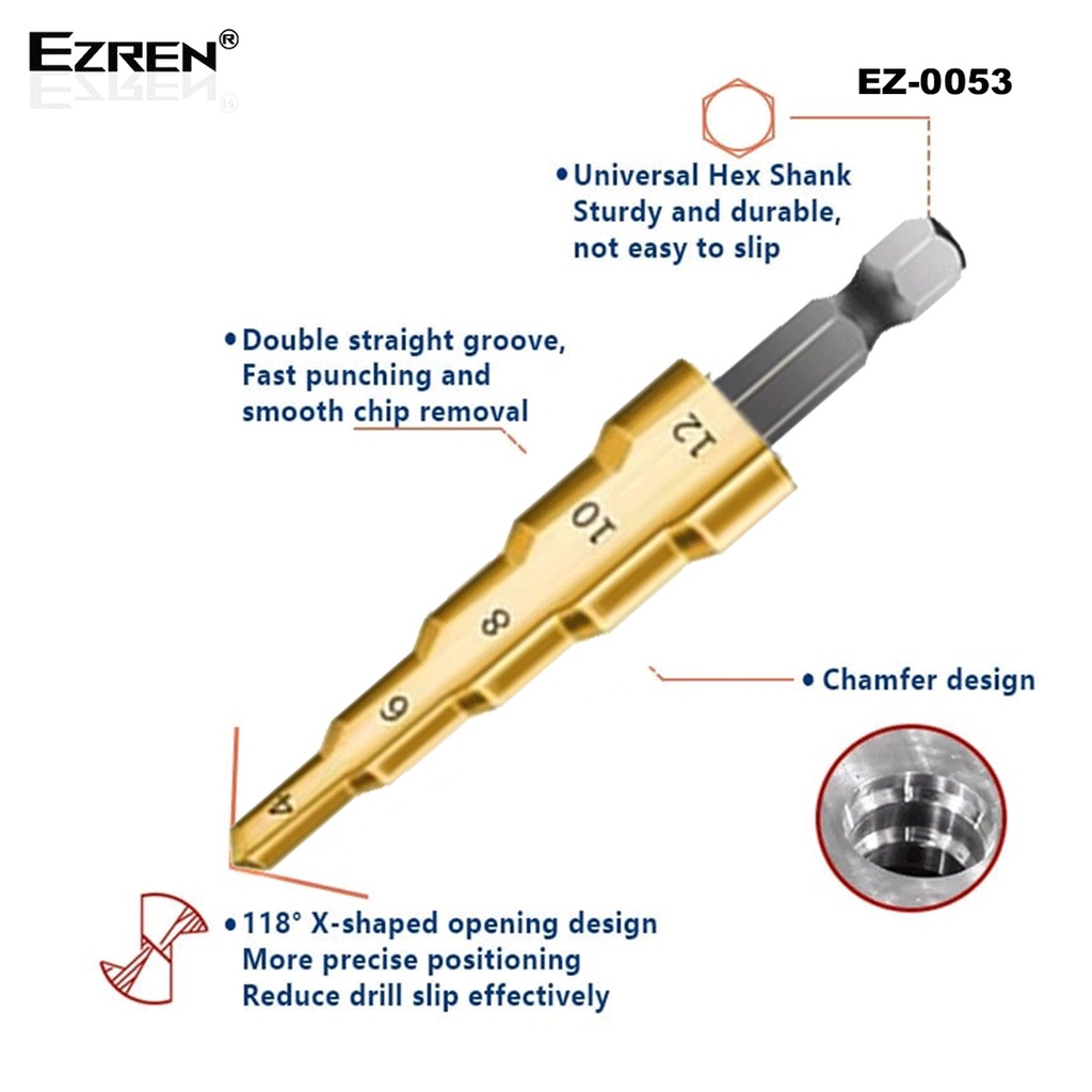 Ezren EZ-0053 Mata Bor Multi Step 4-12mm Pagoda Besi Drill Bits