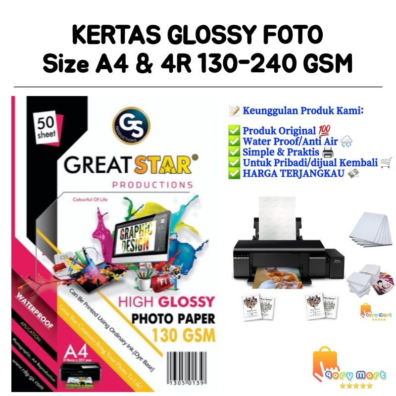 KERTAS FOTO GLOSSY A4 | KERTAS GLOSSY FOTO 240gr 4R