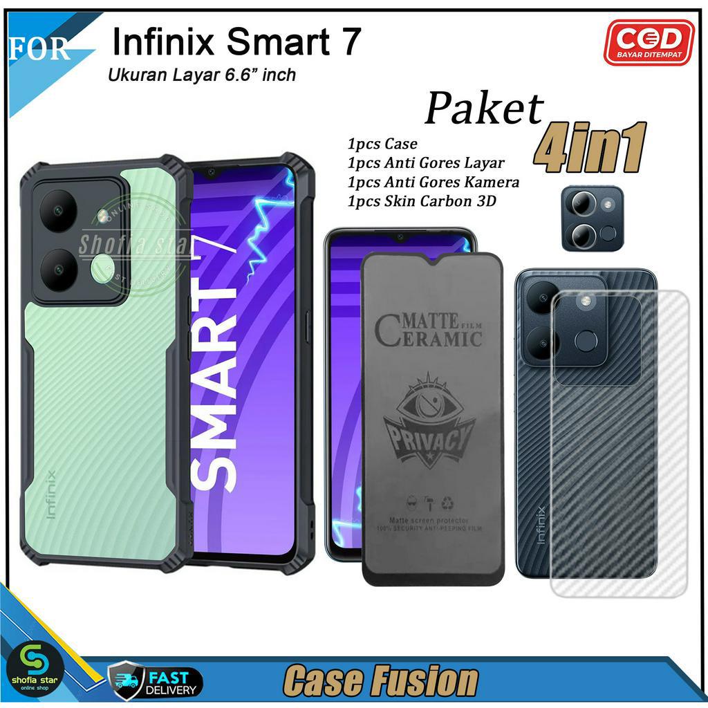 PAKET 4IN1 Case Infinix Smart 7 Smart 6 Plus Smart 6 NFC Smart 5 Softcase Fusion Shockproof Transparan Protect Casing