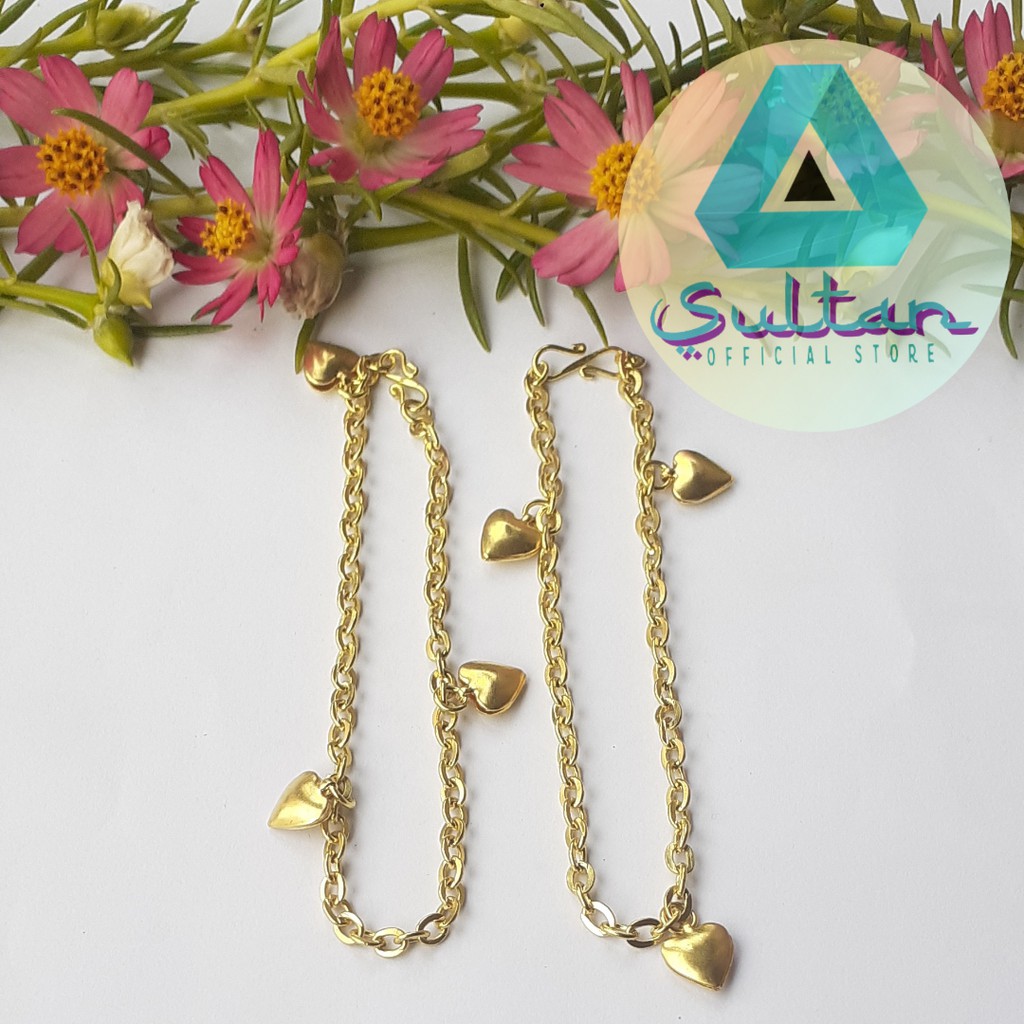 [ORIGINAL BERLAPIS EMAS 24K] Sultan Bracelet Gelang Logam Kuningan Liontin Love #GK019