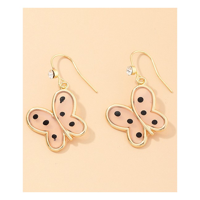 LRC Anting Gantung Fashion Alloy Oil Painting Butterfly And Diamond Resin Earrings K26908