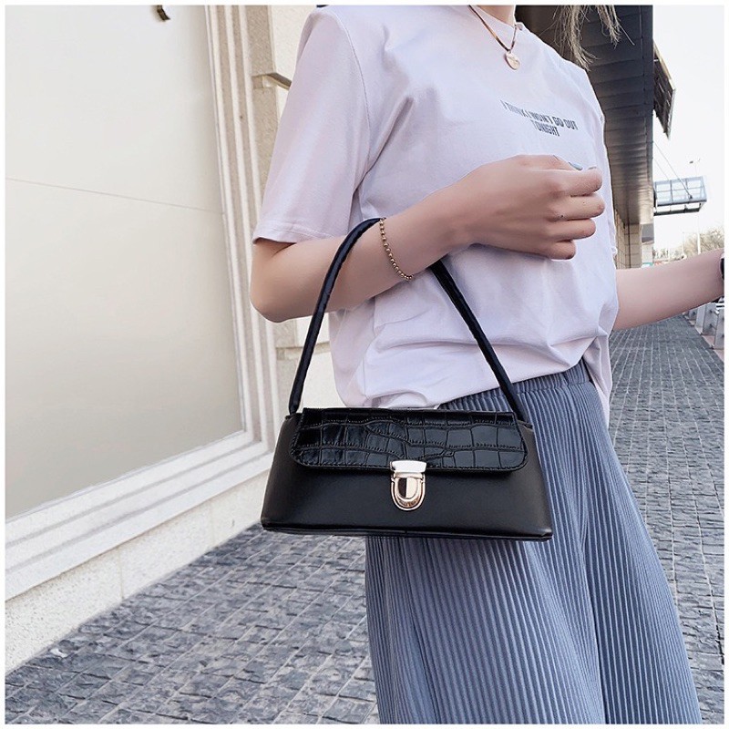 TAS WANITA 3031 -  TAS RETRO  CROCO  VINTAGE  SHOULDER BAG WANITA IMPORT TASBATAMRZ - C