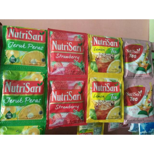 

Nutrisari Jeruk Peras / Strawbery / Lemon tea / Leci tea renteng