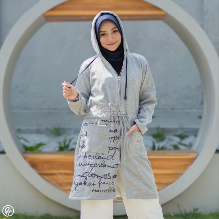 JAKET WANITA MUSLIMAH HIJACKET® URBANASHION ORIGINAL JAKET HIJABER NO.1 DI INDONESIA-SKY GREY