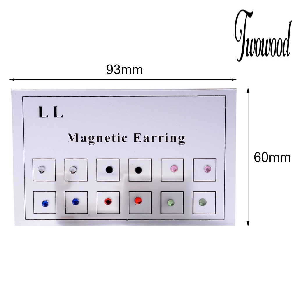 12pcs / Set Anting Stud Magnetik Berlian Imitasi Permukaan Halus Untuk Wanita