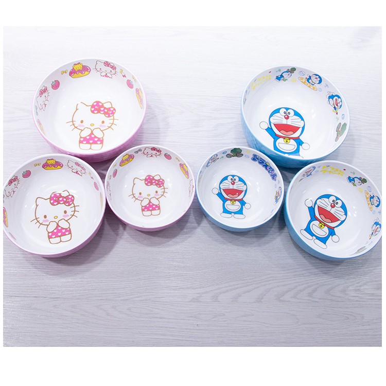 PM08 Mangkuk Melamin Hello kitty Doraemon Bulat Set isi 3 mangkok