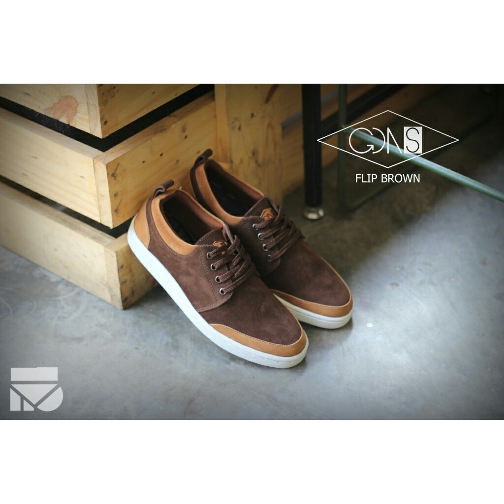 Flip Brown | Sepatu Kets Sporty Santai Kasual Laki Pria Cowok Sneakers Footwear Ori | FORIND x GDNS