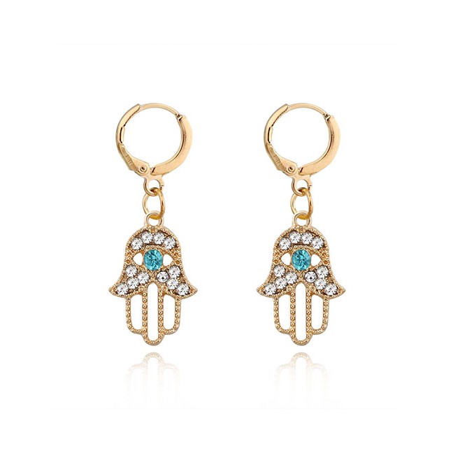 LRC Anting Tusuk Fashion Gold Openwork Palm Eye Rhinestone Earrings D32470