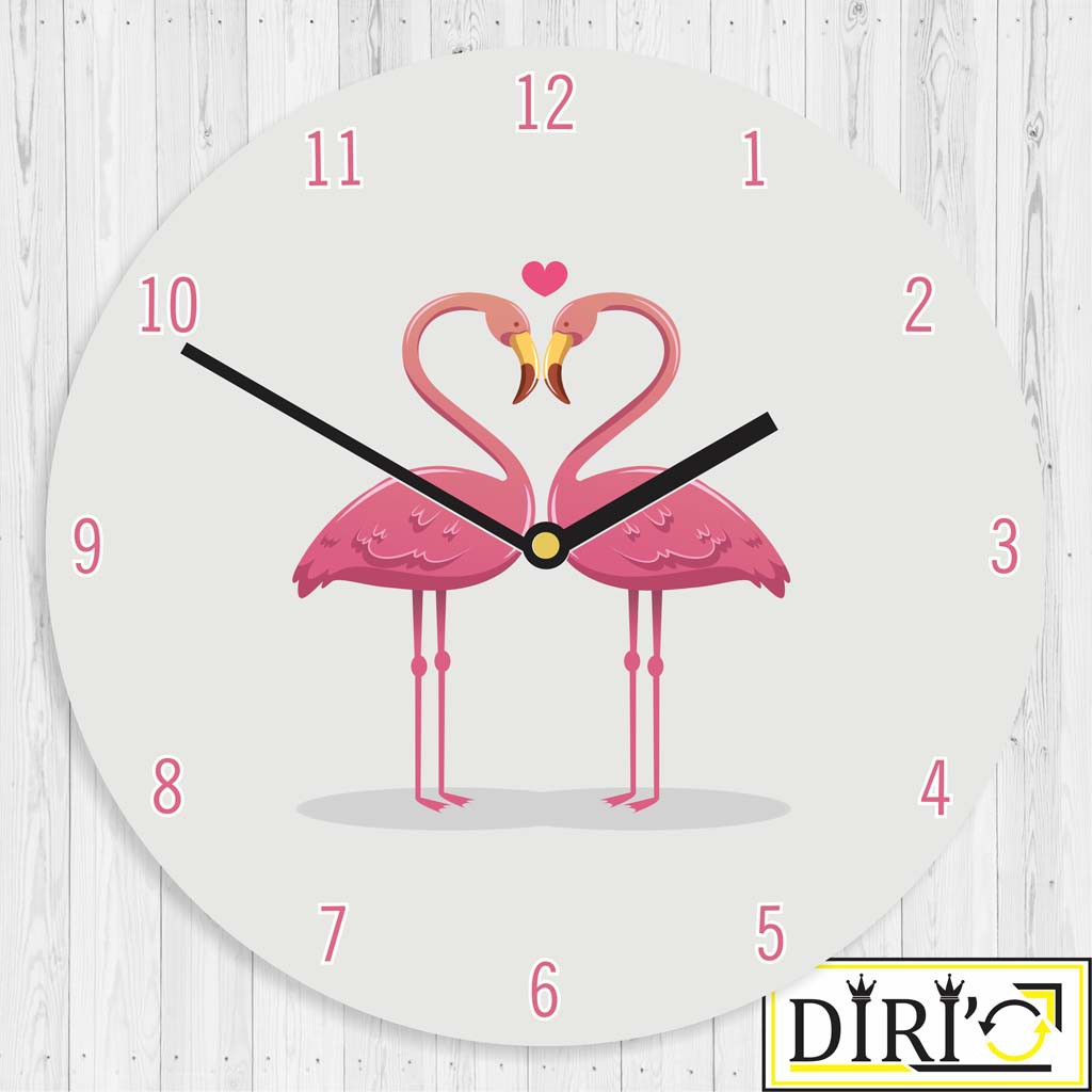 Jam Dinding Kayu Flamingo Unik Wall Decor Shabby Chic Hiasan Rumah Minimalis-Grey Flamingo