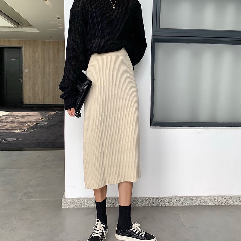 Rok Panjang Rajut rok hitam Fashion Wanita /Rok Korean Style Rok Hitam Panjang