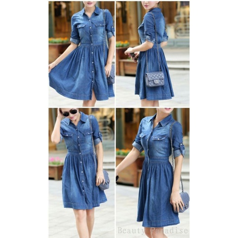 Dress Denim dres Niki baju terusan wanita dress casual baju denim wanita