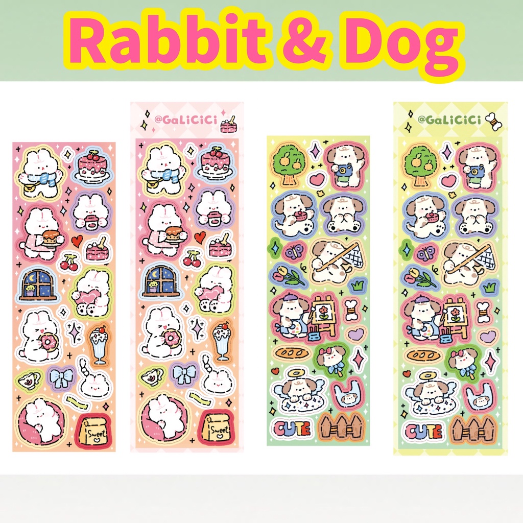 Galicici Stiker Laser Motif Kartun Anjing / Kelinci Lucu