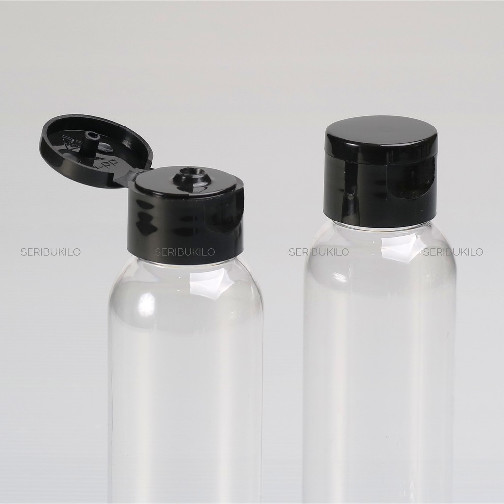 Botol Plastik 100 ml Pet + Tutup Fliptop Hitam