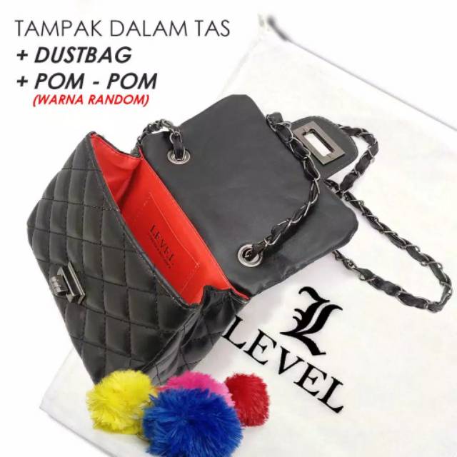 FASHIONSTOREKU TAS LEVEL MINI FREE POMPOM SLINGBAG fashion wanita impor batam