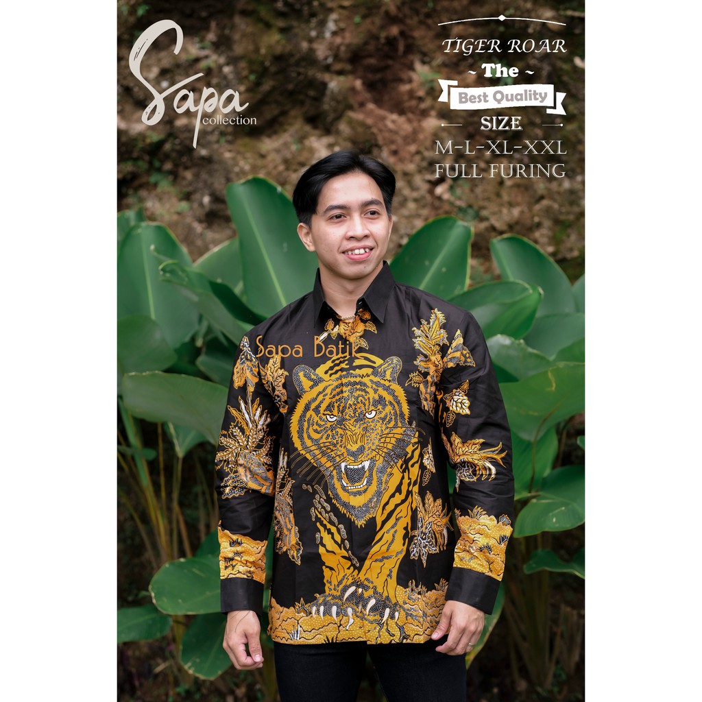 TIGER ROAR Kemeja Batik Pria Lengan Panjang | Hem Batik Pria FULL FURING Batik SAPA