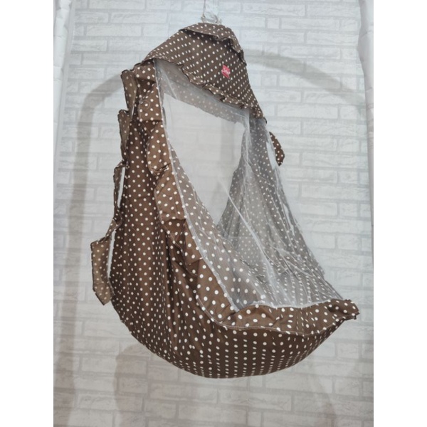 Ayunan Karakter 3in1 Kain Ayunan dan Kelambu dan Kasur-Polka coklat