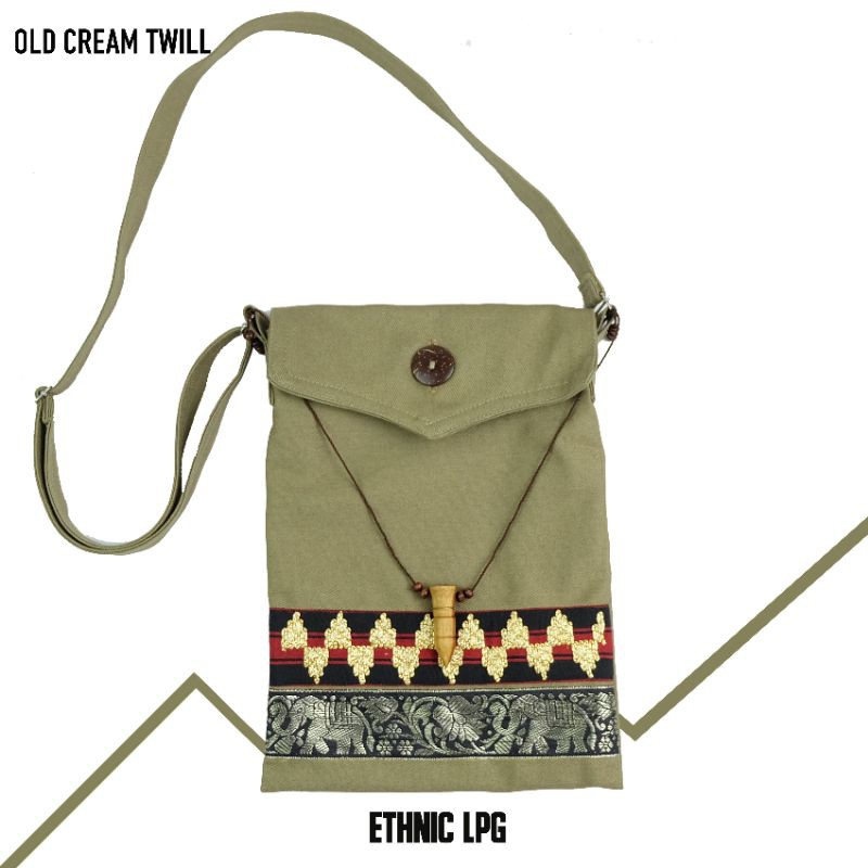 Tas Selempang Tapis | Old Cream Twill Ethnic Lpg Tipe SB-TEOCPE | Slingbag Etnik