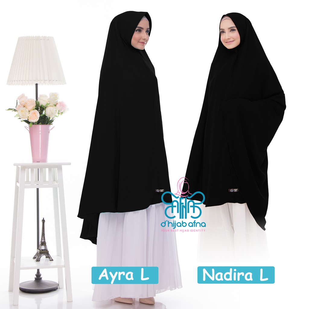 Jilbab Jumbo - Khimar Wolfis Jet Black size L by Afna - Jilbab Pet Antem / Non Pet Jet Black