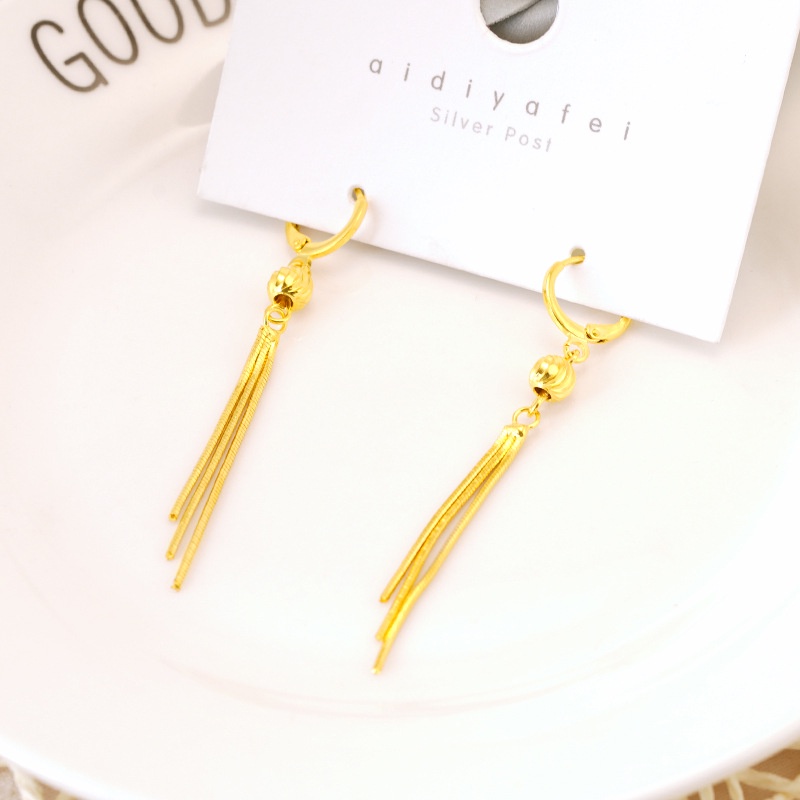 Anting Rumbai Panjang Lapis Emas Asli Kadar 375 Untuk Aksesoris Wanita