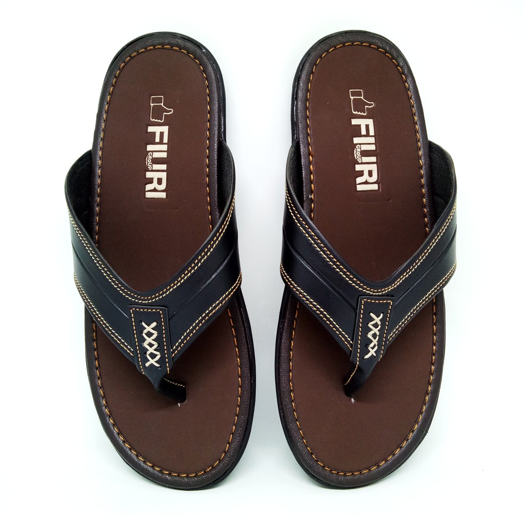 FIURI - Sandal Pria Japit Hitam - Sendal Jepit Casual Kulit Selop Cowok Laki-Laki