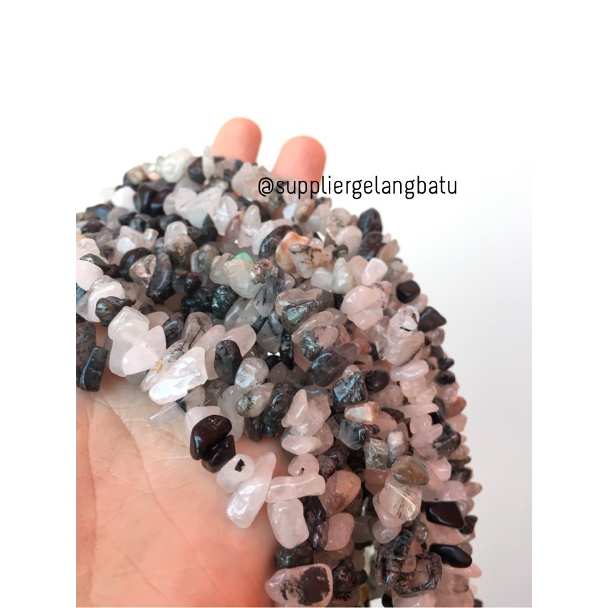 kerikil Batu alam mix rhodolite dalmantion 1cm manik aksesori craft fashion supplier bahan gelang