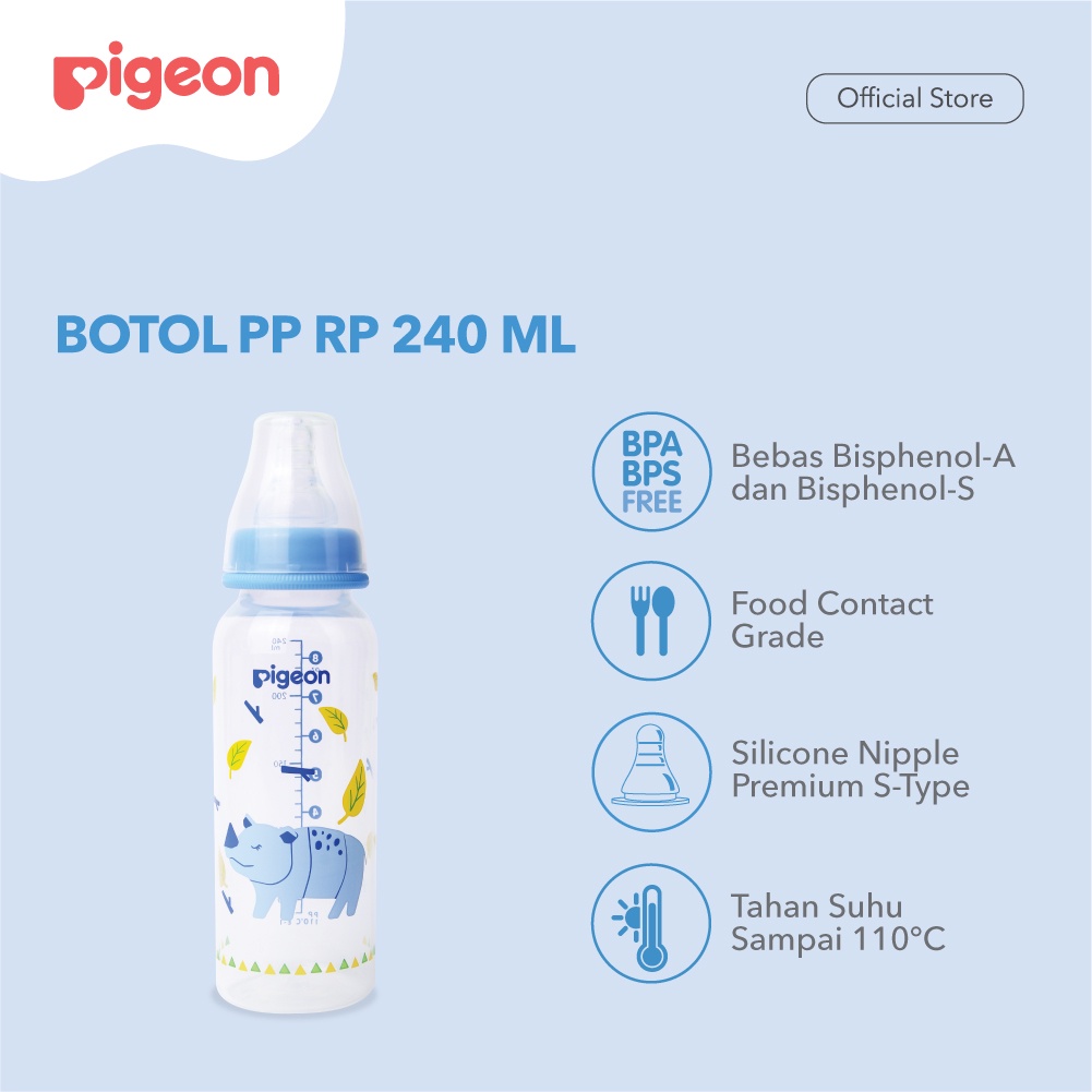 PIGEON BOTOL PP RP 240 ML BADAK BERCULA SATU W/ S TYPE SILICONE NIPPLE | Botol Susu Bayi