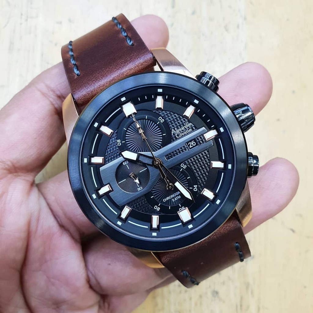 alexandre christie ac6270 Tali kulit coklat rosegold